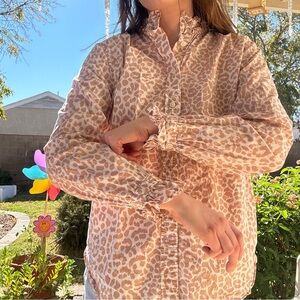 J. Crew Beige leopard Animal Print Blouse with ruffle details